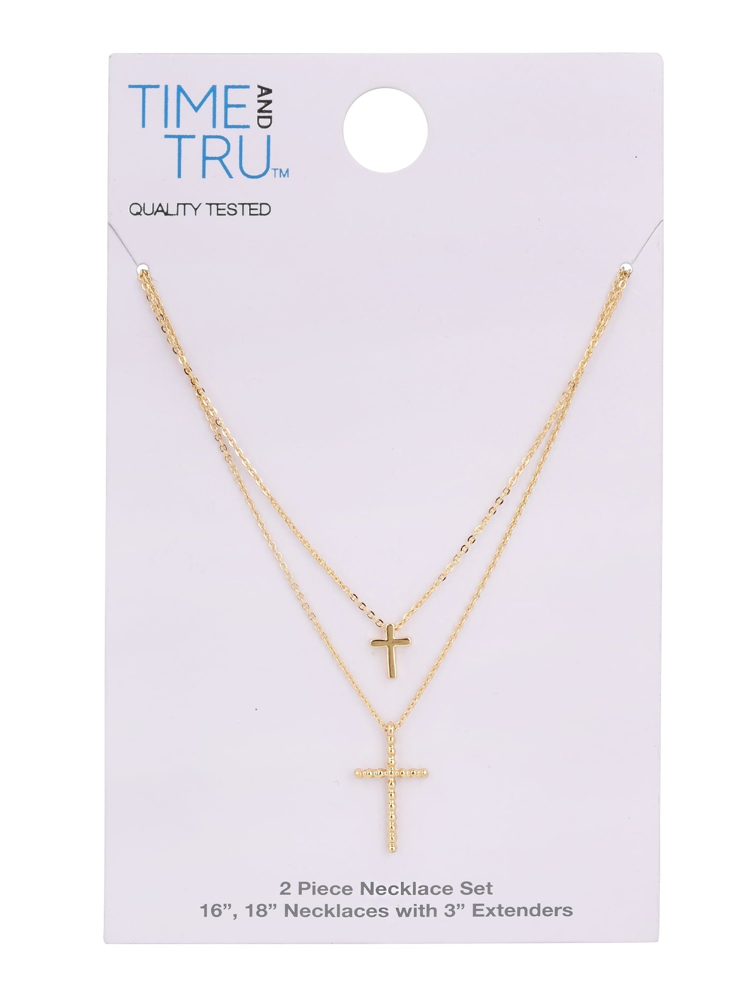 Adult Women's Tone Cross 2 Row Metal Pendant Necklace