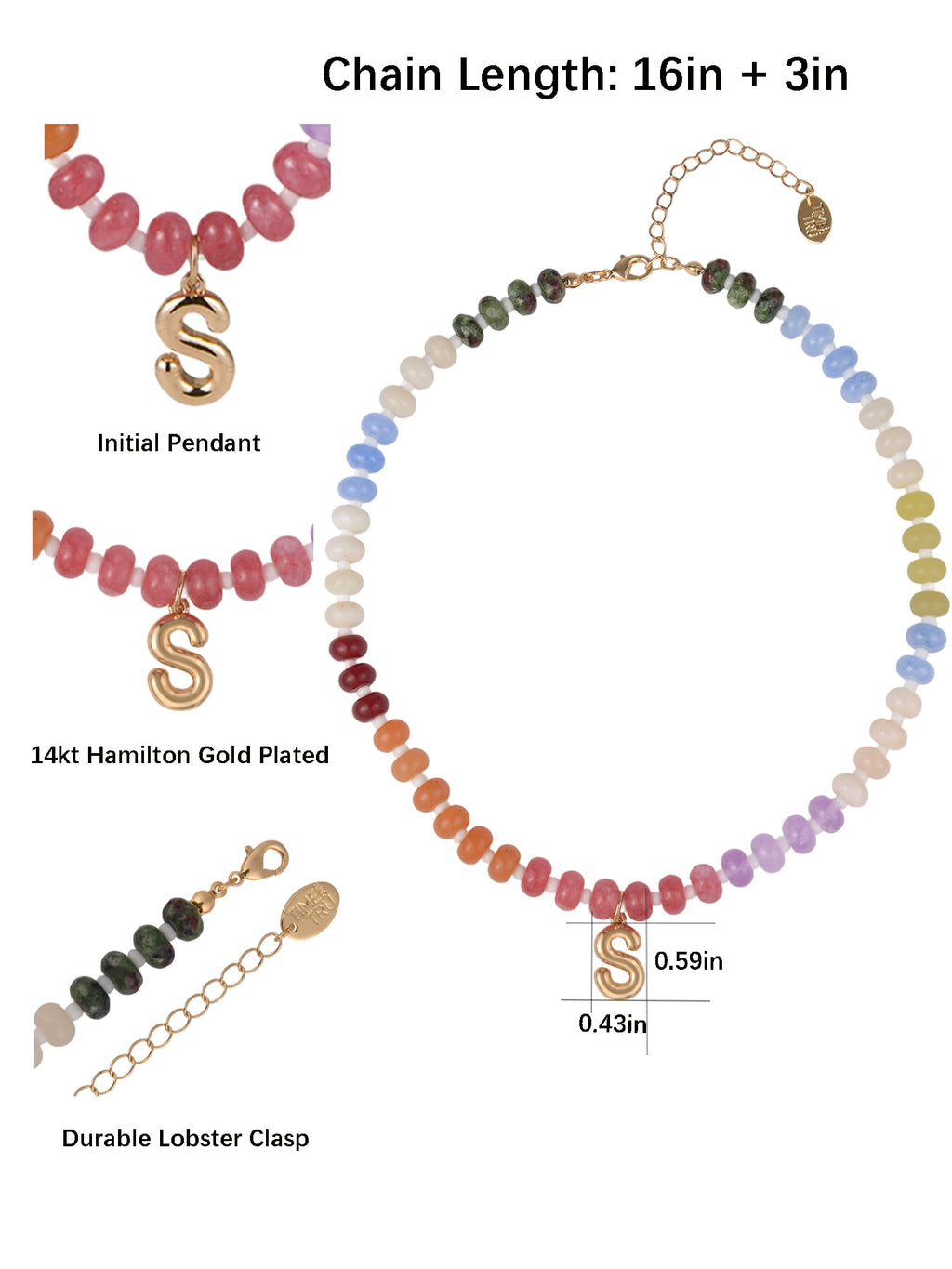 Goldtone Multicolored Bead Initial "A" Necklace