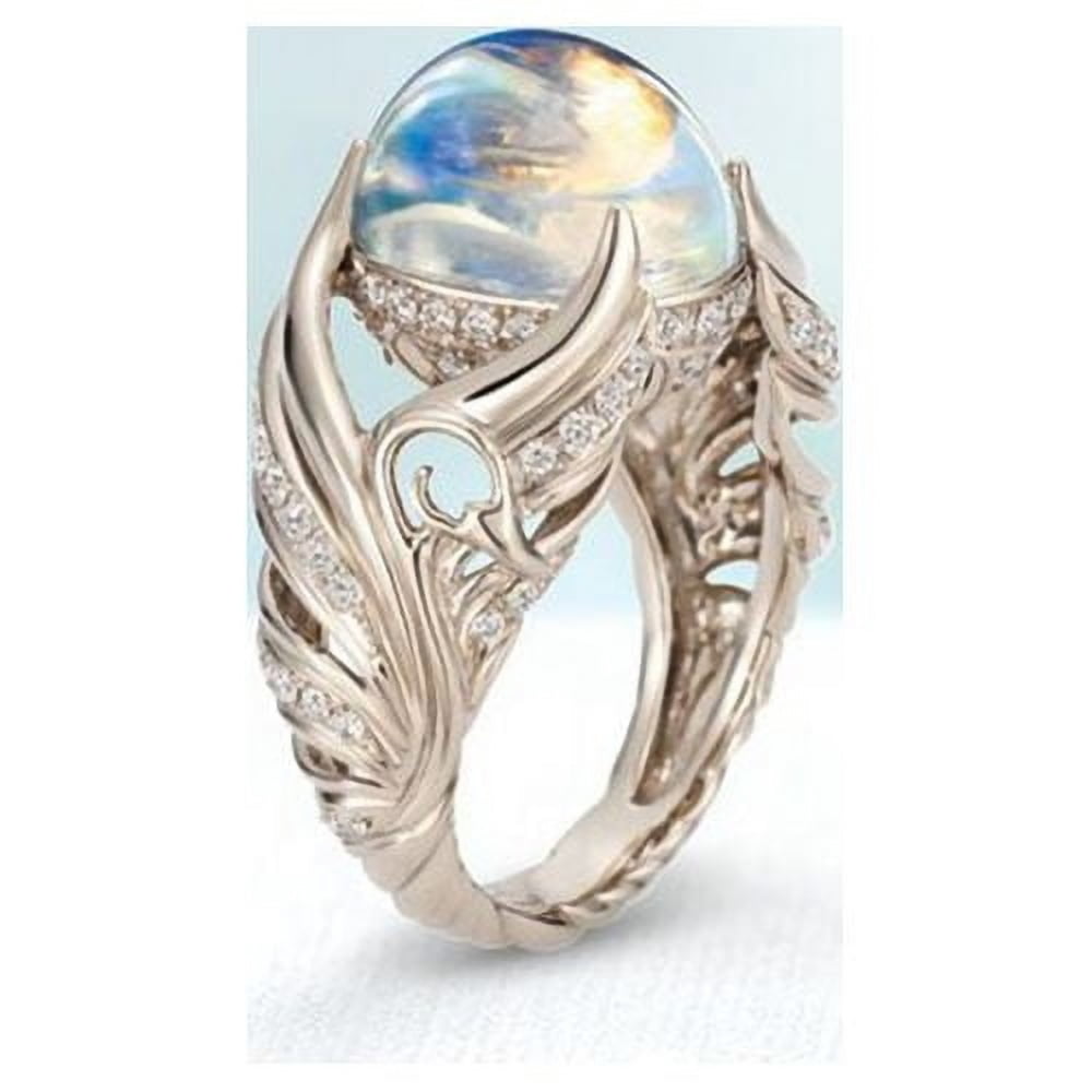 925 Sterling Angel Wings Charming Moonstone Diamond Rings