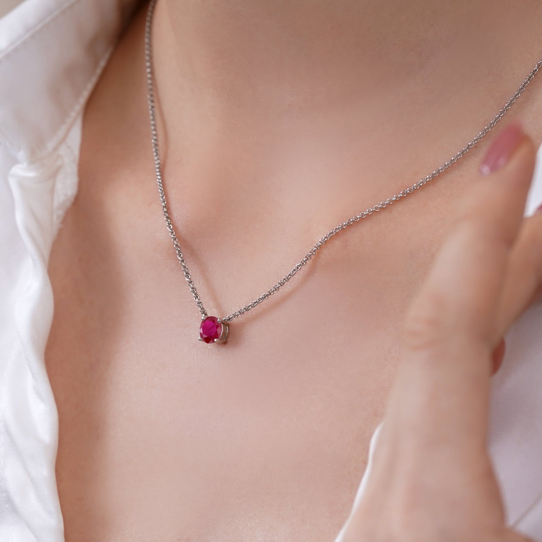 1 - April Solitaire Pendant Necklace in 18K White over , Female, Adult