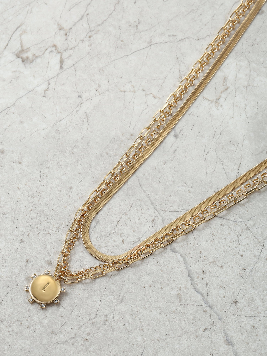 Goldtone Necklace, 3 Piece, Initial J