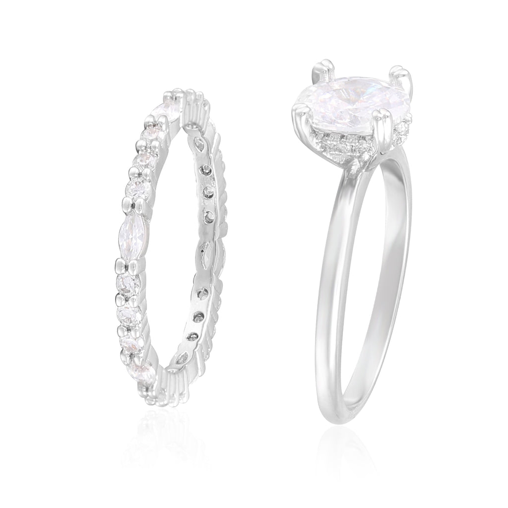Believe in Women's size 8 Fine Plate Oval Bridal Ring Set with CZ Stones
