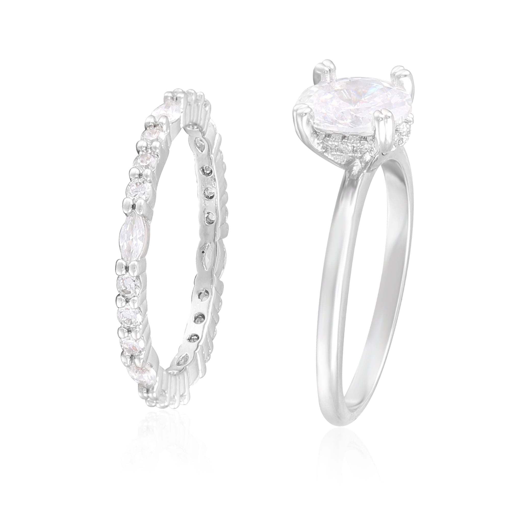 Believe in Women's size 8 Fine Plate Oval Bridal Ring Set with CZ Stones