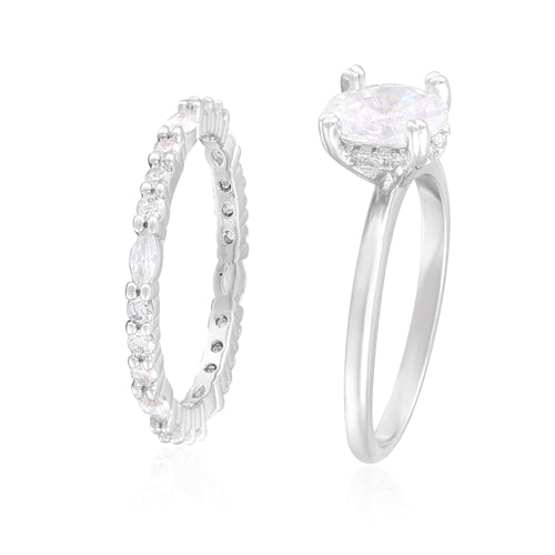 Believe in Women's size 8 Fine Plate Oval Bridal Ring Set with CZ Stones