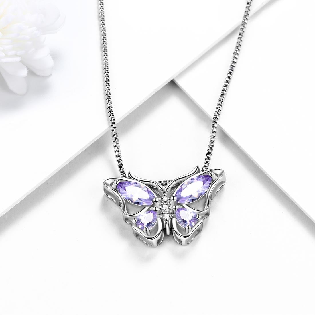December Tanzanite Blue Butterfly Necklaces 925 Sterling Pendant Jewelry for Women Wife