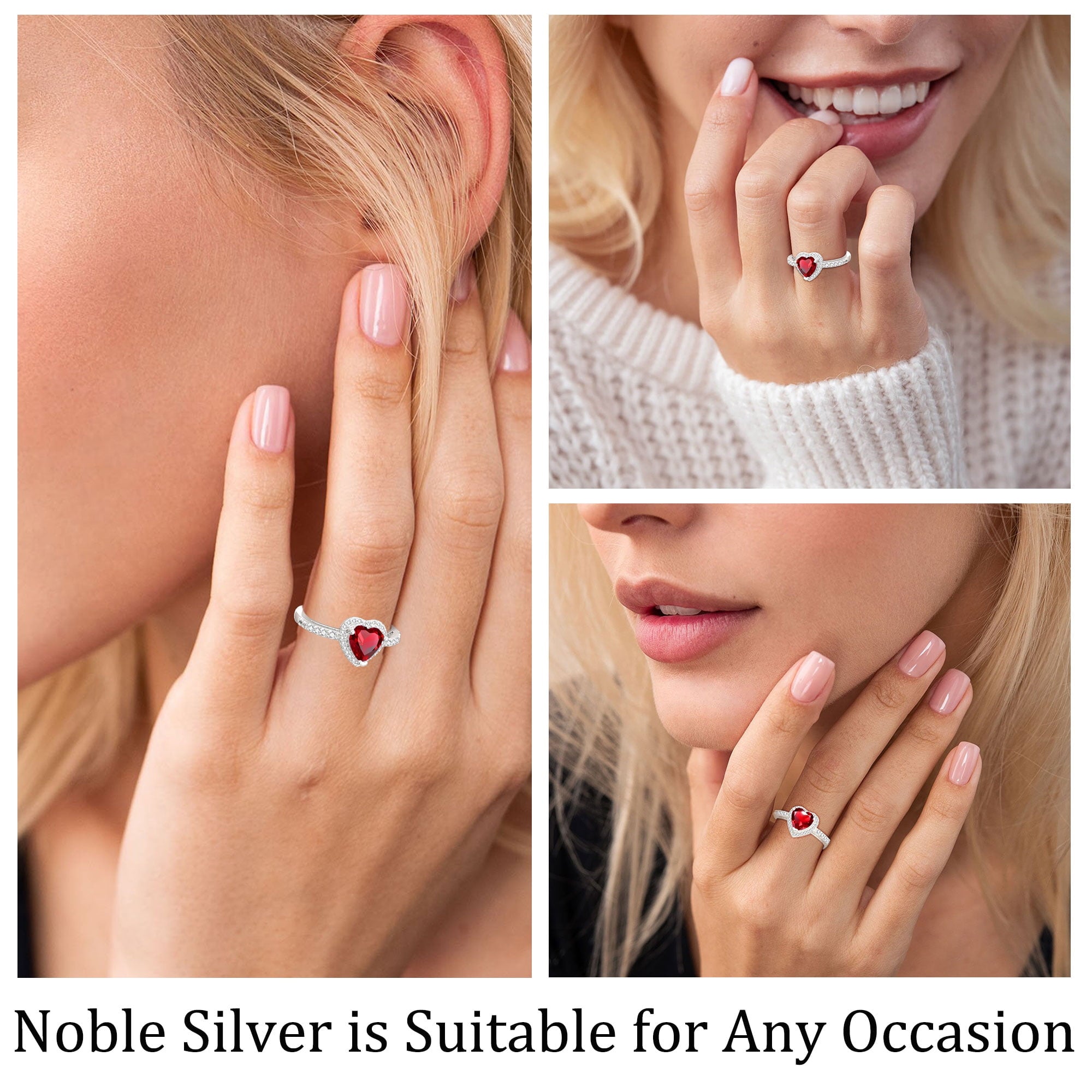 S925 Sterling Plated Heart Rings for Women Girls April Ring with CZ Eternity Band Wedding Easter Basket Stuffers Jewelry Gifts Teen Adults Kids
