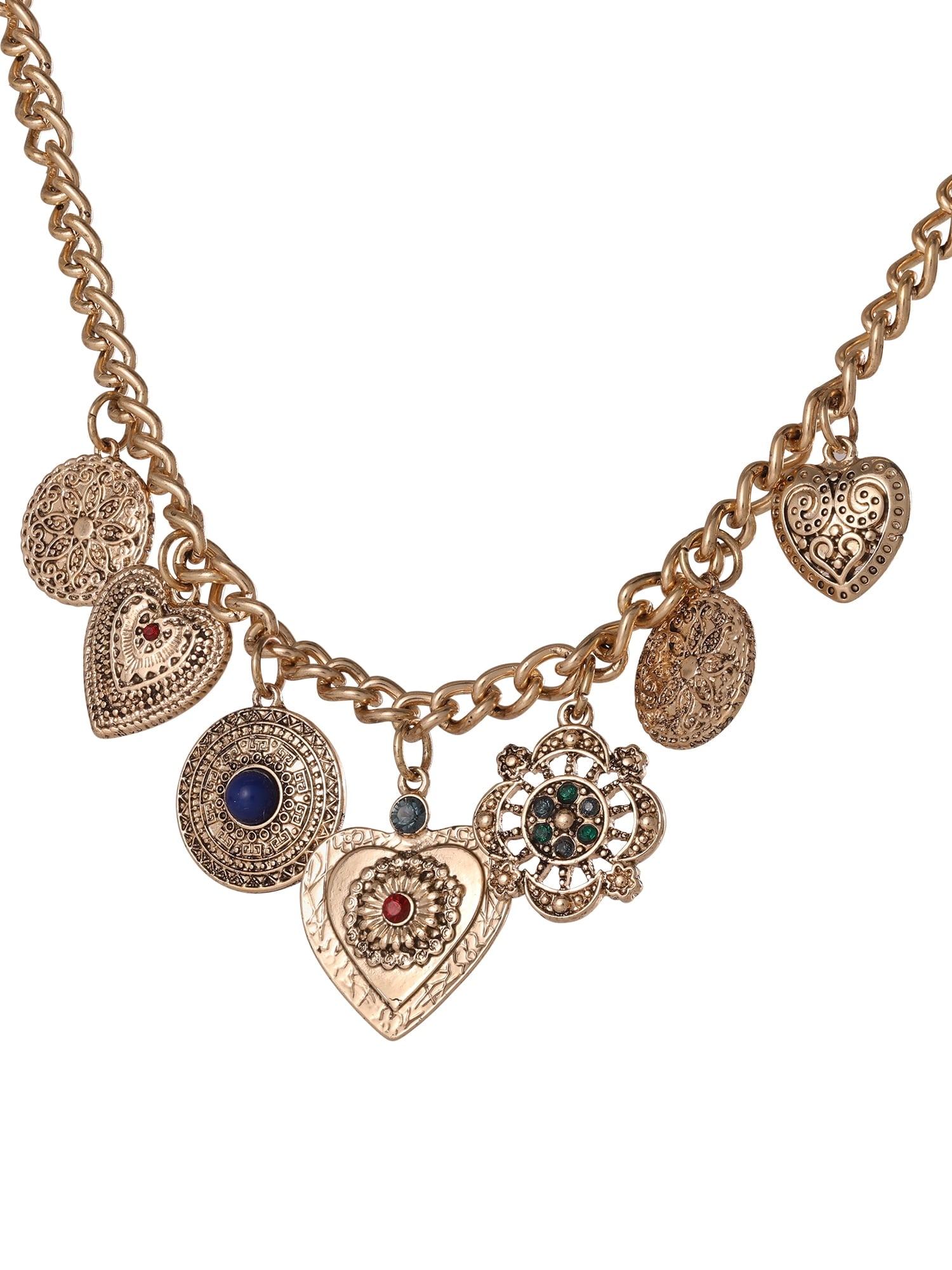 Women's Heart Charm Necklace with Figaro Chain, 18" + 3" Extender