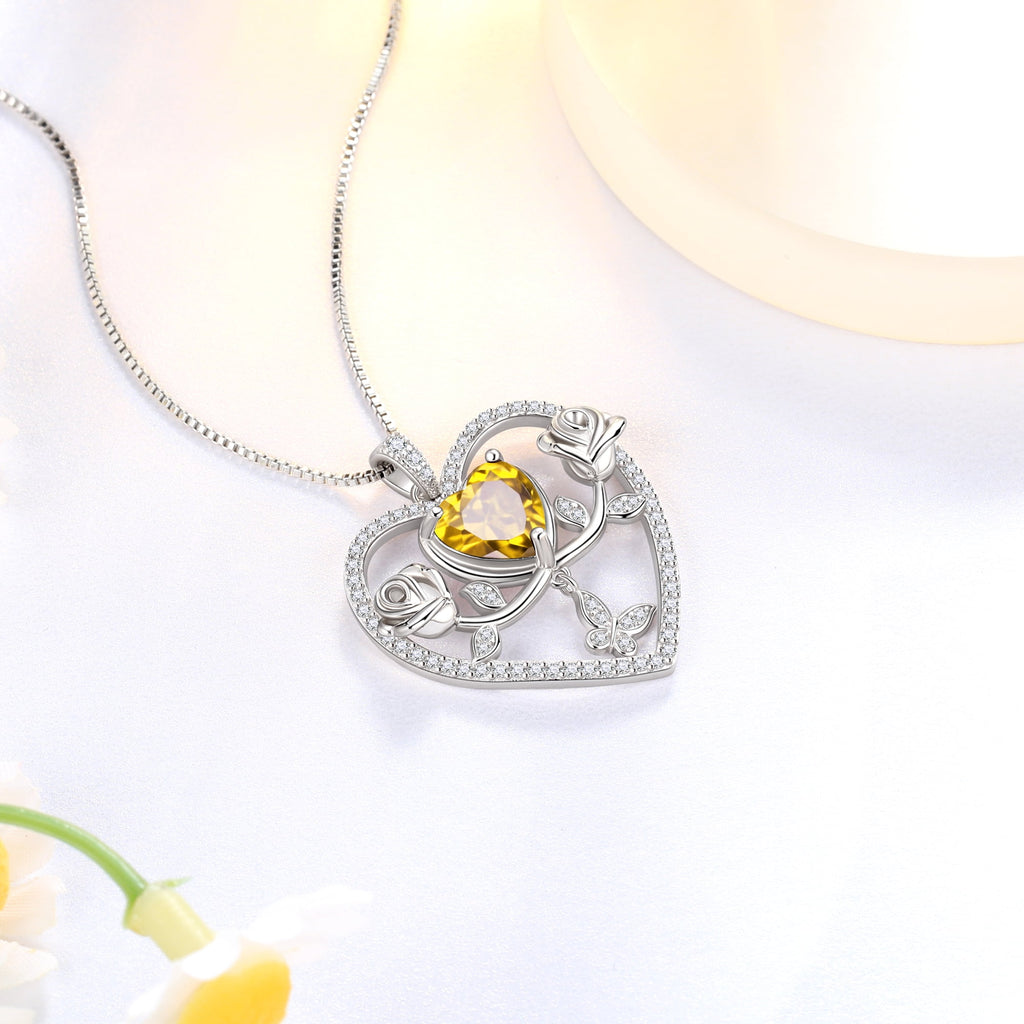 925 Sterling Necklace Rose Flower Heart Pendant Jewelry Valentines Gifts for Women Mom Wife/Lover