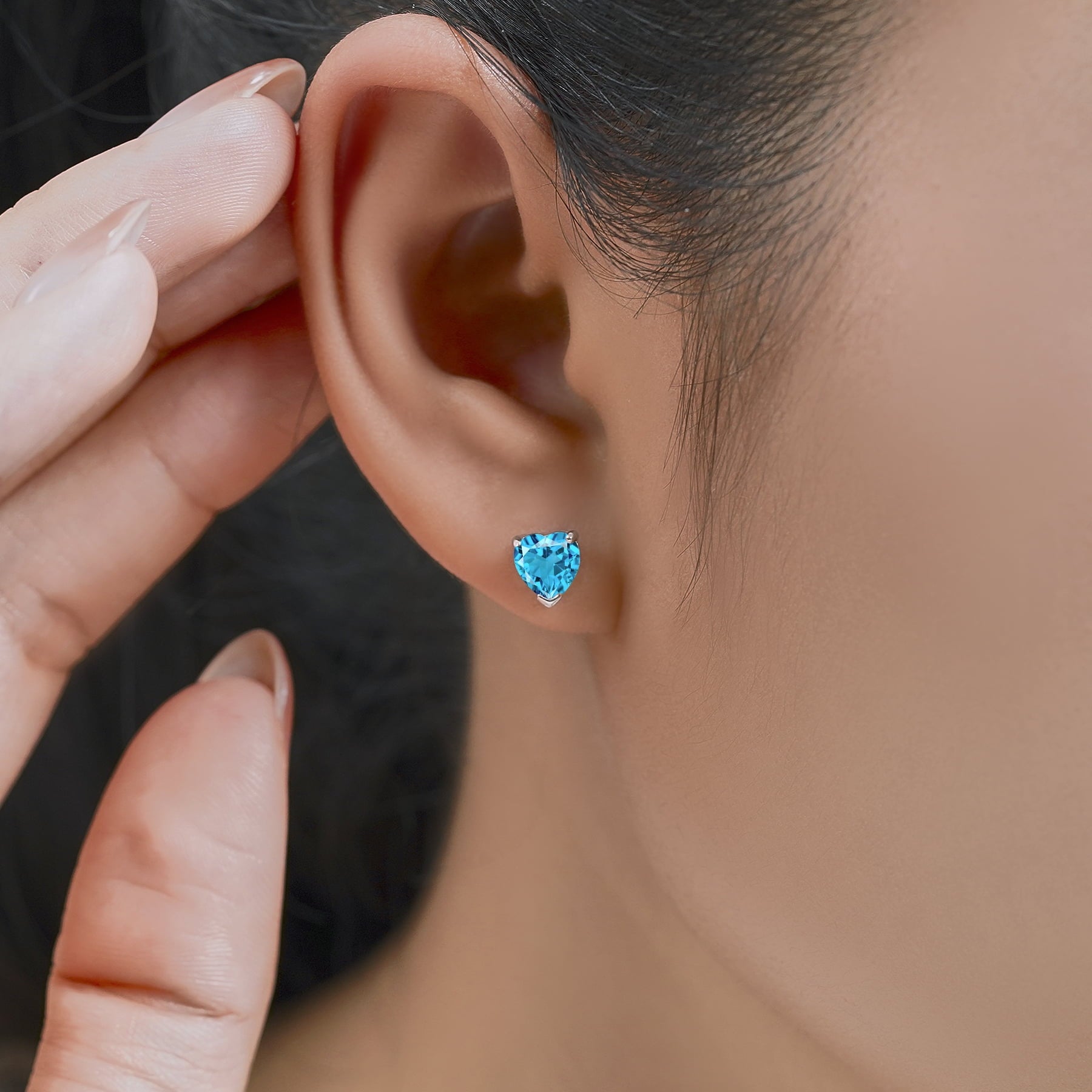1.5 Heart Cut - Cubic Zirconia - April Solitaire Stud Earrings in 18K White Plating for Women