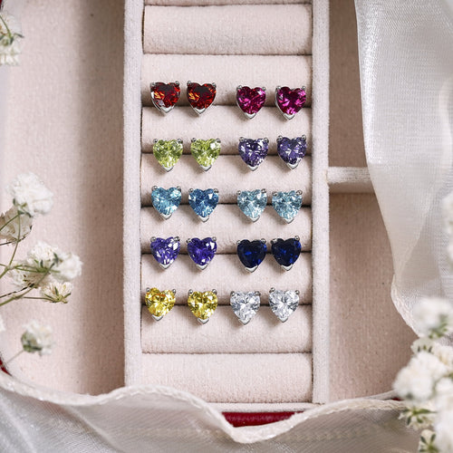 1.5 Heart Cut - Cubic Zirconia - April Solitaire Stud Earrings in 18K White Plating for Women