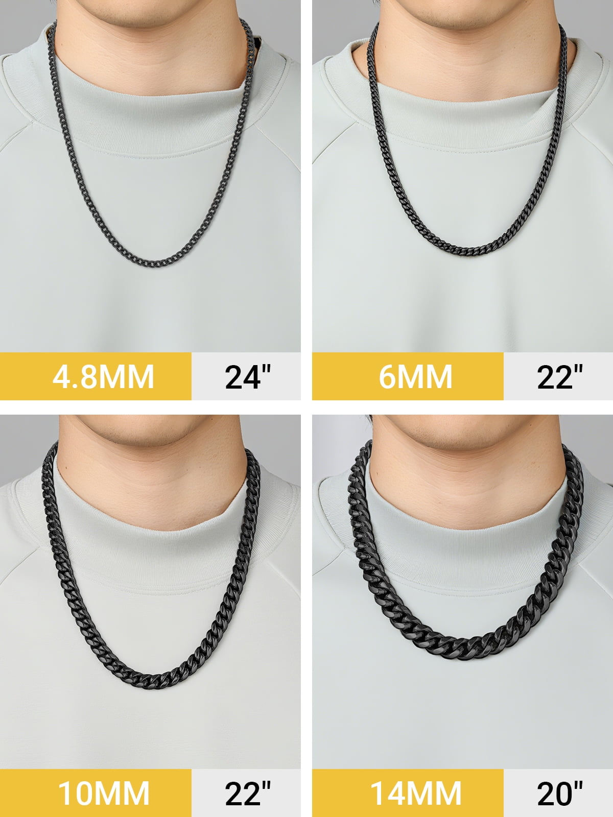 Cuban Chain for Men Black Plated 4.8mm Miami Cuban Necklace 18 Inch Hip Hop Mens for