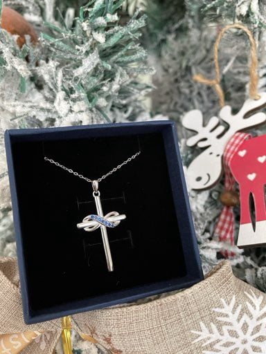 14K Plated Zirconia Cross Pendant Necklace for Women with 925