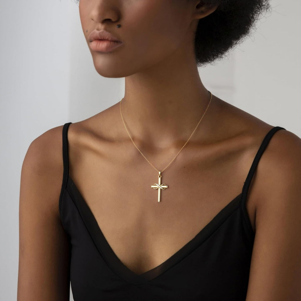 14K Plated Zirconia Cross Pendant Necklace for Women with 925