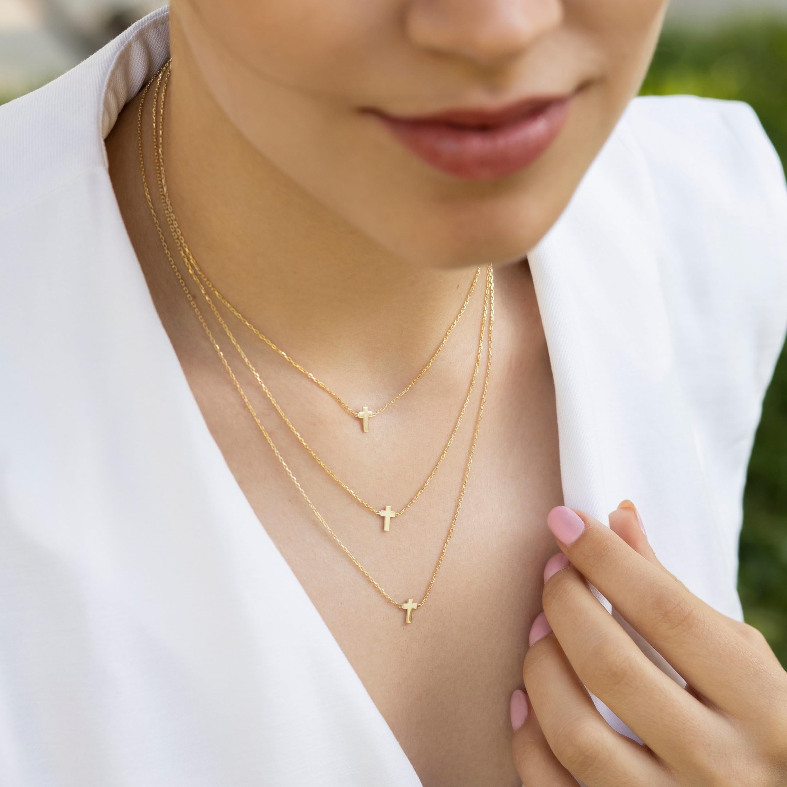 14K Plated Dainty Tiny Cross Pendant Necklace for Women Jewelry Personalizedt First Communion Christian Baptism Easter Gifts for Her Kid Girls