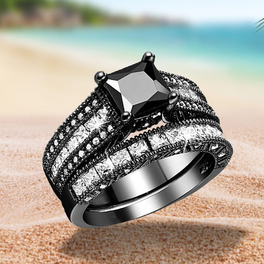 Women Ring Black Zircon Ring Ladies Jewelry Engaged Ring (Black,9)