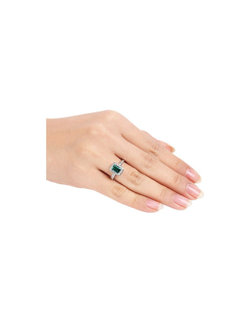 1.00 () Lab-Created Emerald Ring with Diamonds in Sterling