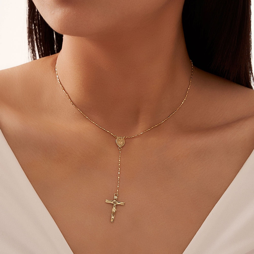 14K Plated Zirconia Cross Pendant Necklace for Women with 925
