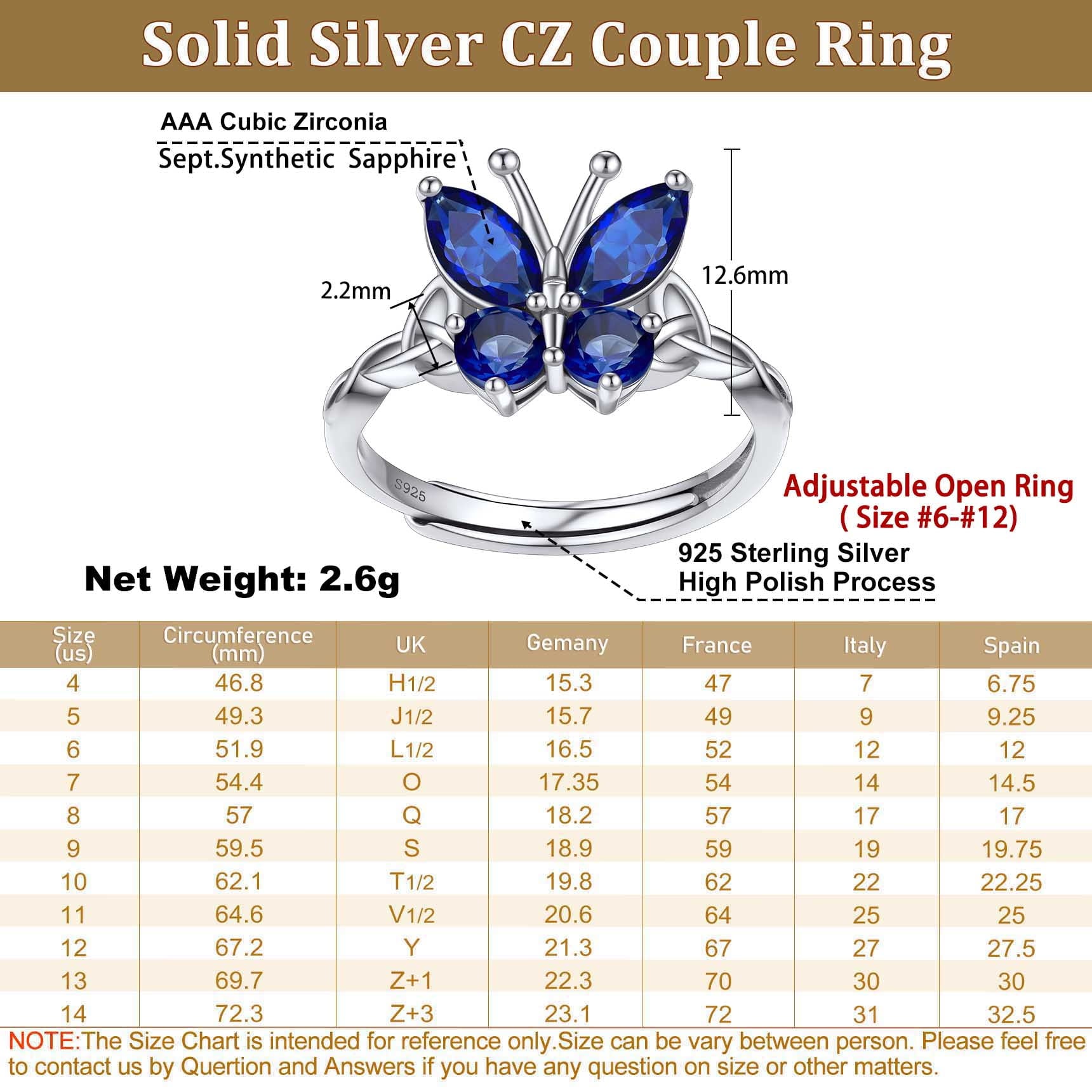 925 Sterling Butterfly Rings, July Ruby Adjustable Open Band Ring Jewelry Valentines Day