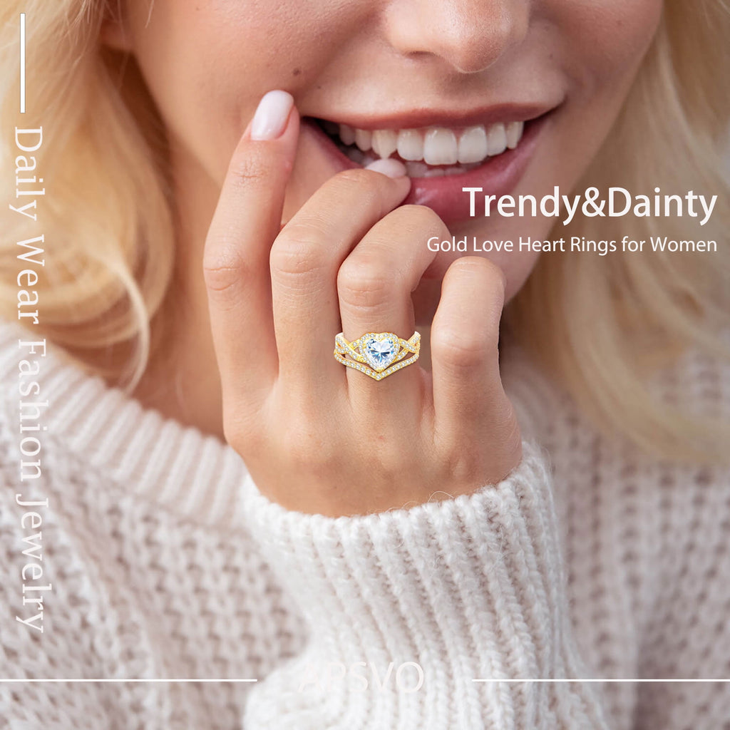 S925 Sterling Plated Heart Wedding Rings for Women CZ Eternity Band Engagement Rings Set Valentines Jewelry Gifts Her Girlfriend Wife Adults Ideas