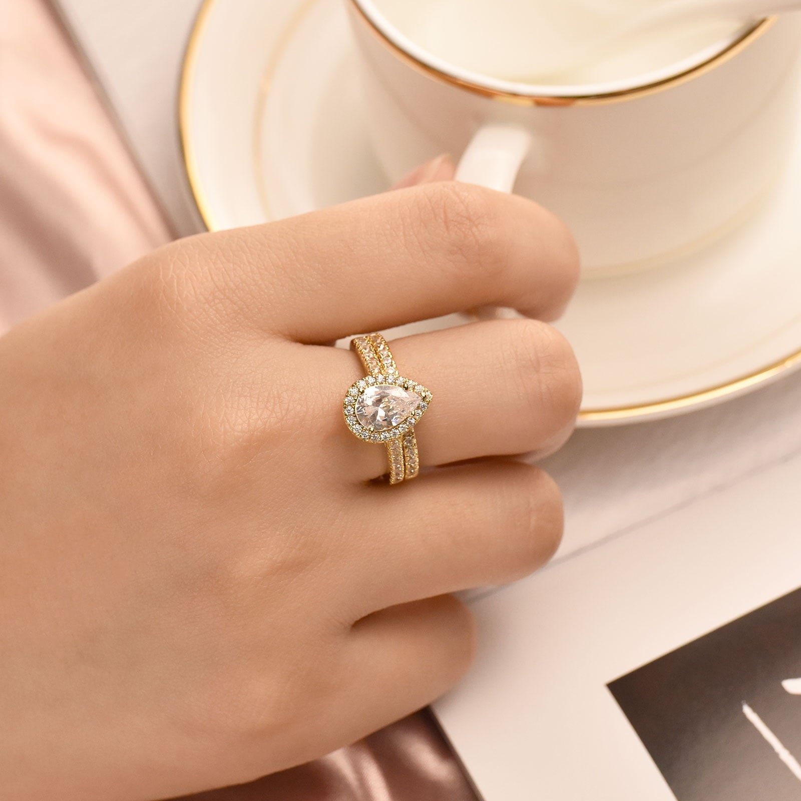 2Ct Round Cut Wedding Rings for Women Halo Engagement Ring Sets 925 Sterling CZ Size 8