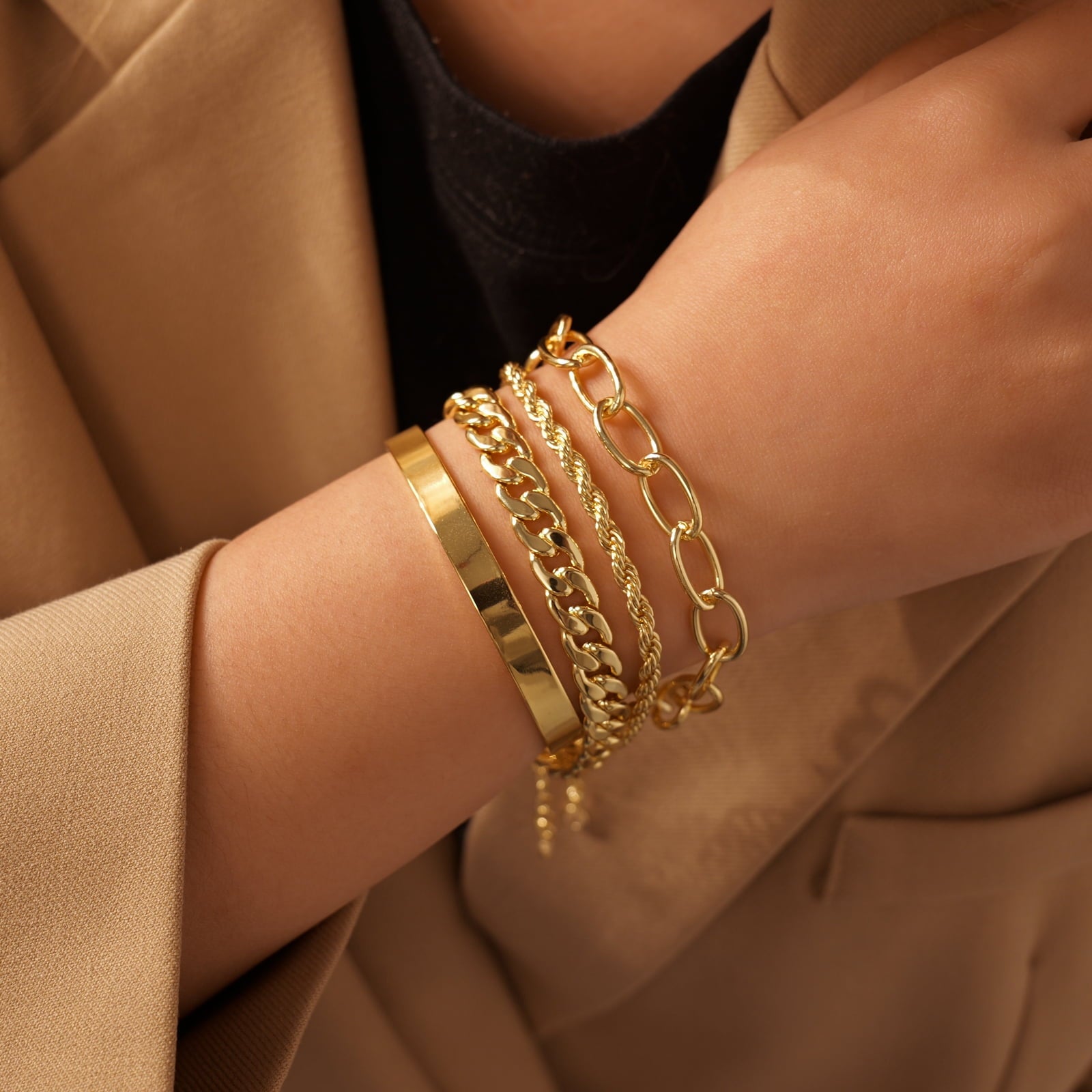 6PCS Bracelets for Women 14K Plated Dainty Layered Stacking Jewelry Set Gifts