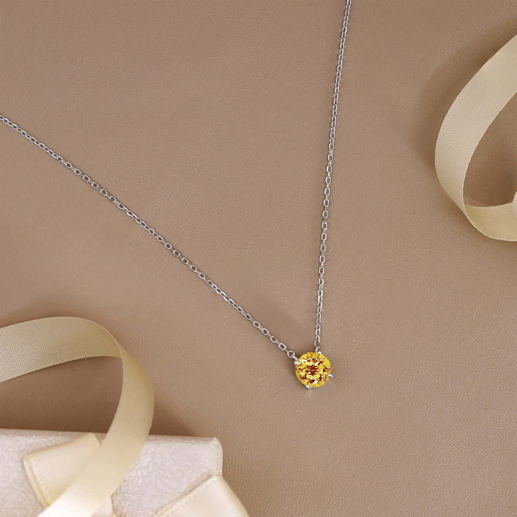 1 - April Solitaire Pendant Necklace in 18K White over , Female, Adult