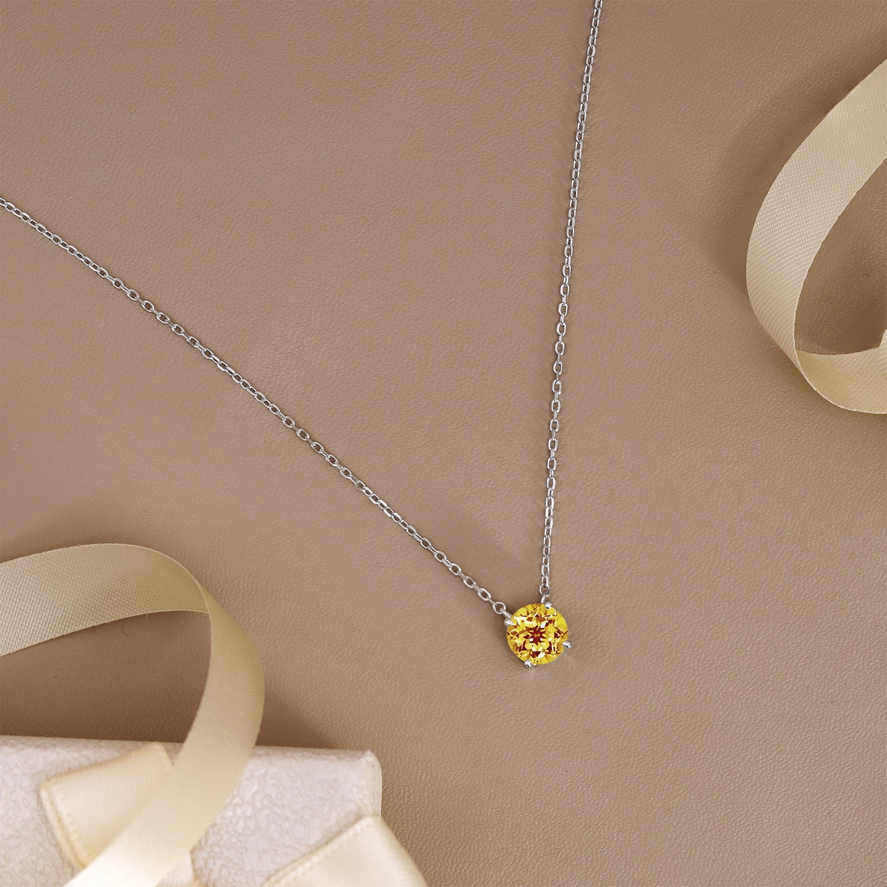 1 - April Solitaire Pendant Necklace in 18K White over , Female, Adult
