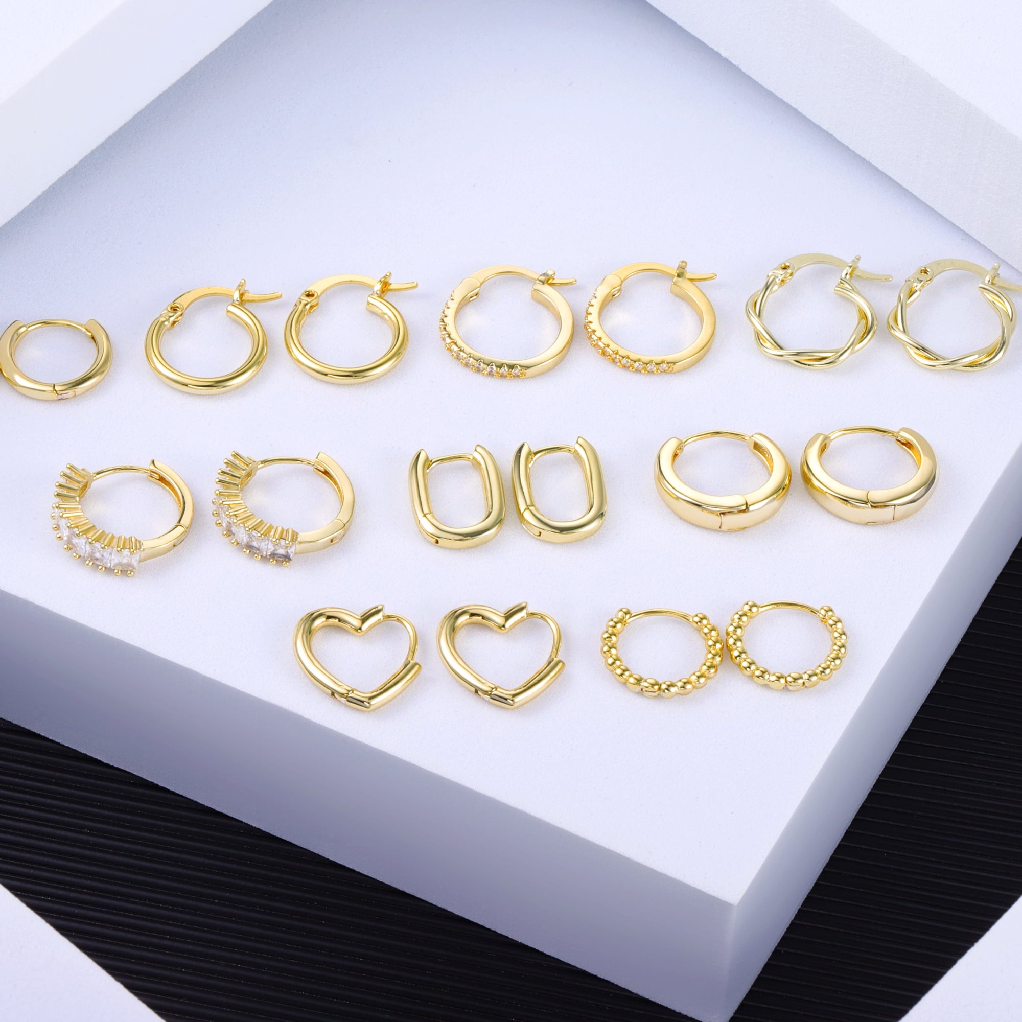 14K Plated Hypoallergenic Small Hoop Earrings Set, Chunky Huggie Stackable Earrings for Women