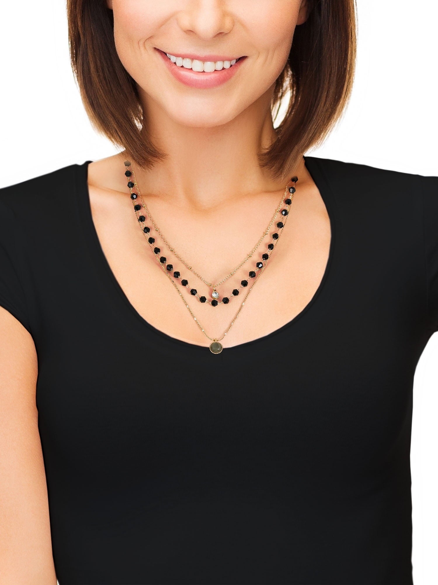 Women's Goldtone Layered Necklace Set, 3 Pieces, Black
