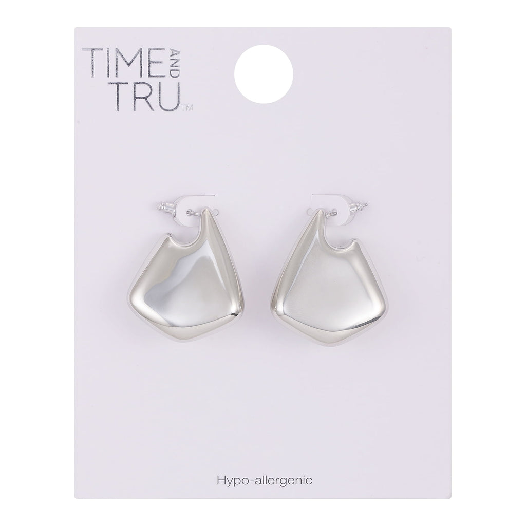 Women's Silvertone Large Bean Stud Earring