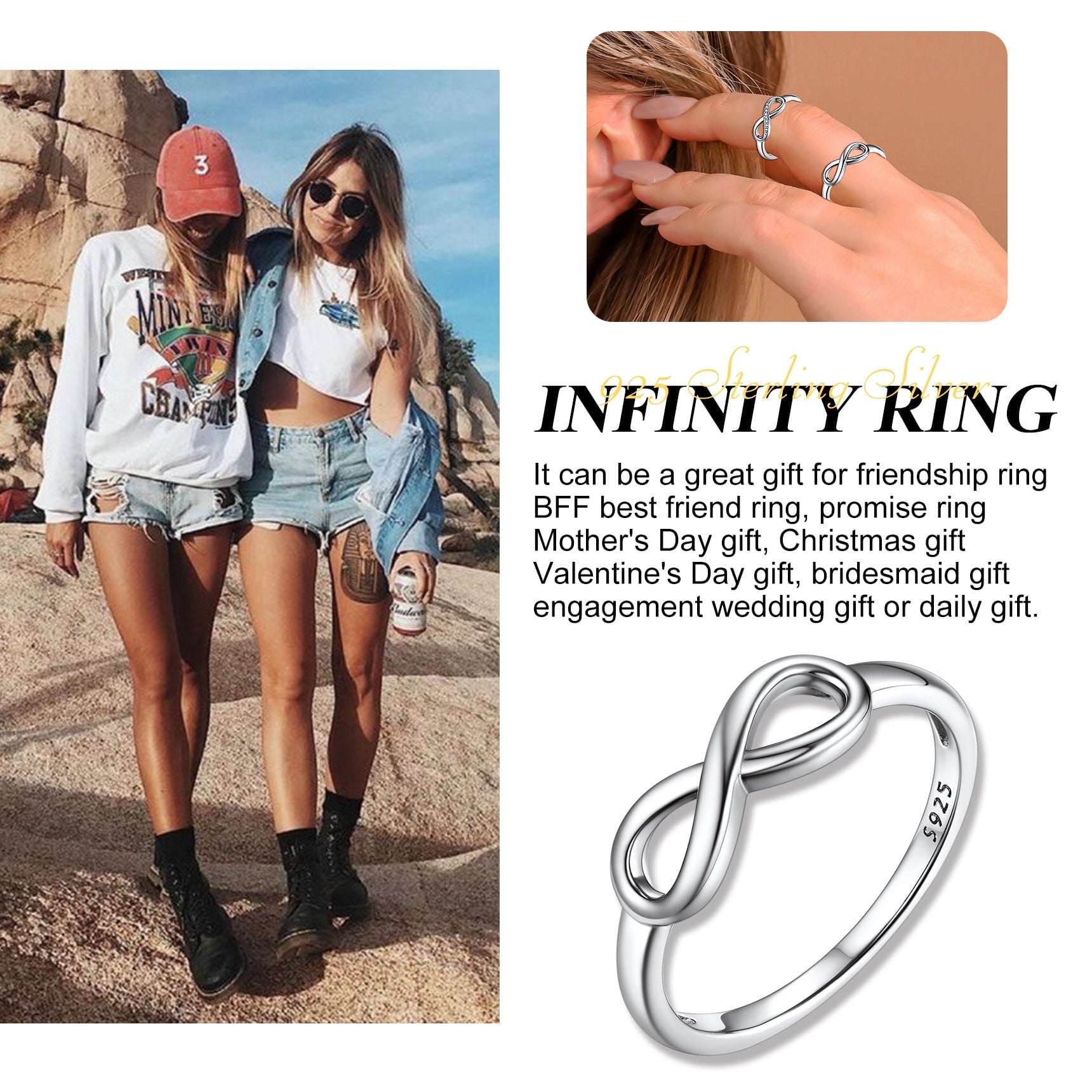 Created Diamond Engagement Rings for Women 925 Sterling Infinity Wedding Band Gifts Size 4-12