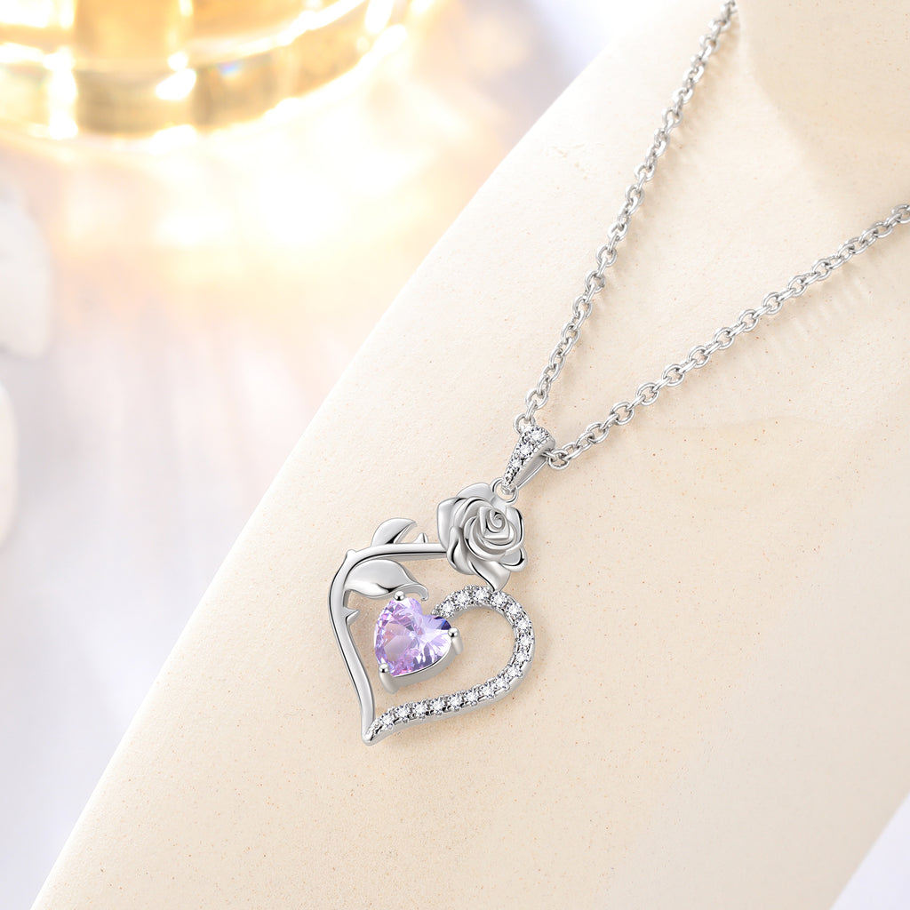 925 Sterling Necklace Rose Flower Heart Pendant Jewelry Valentines Gifts for Women Mom Wife/Lover