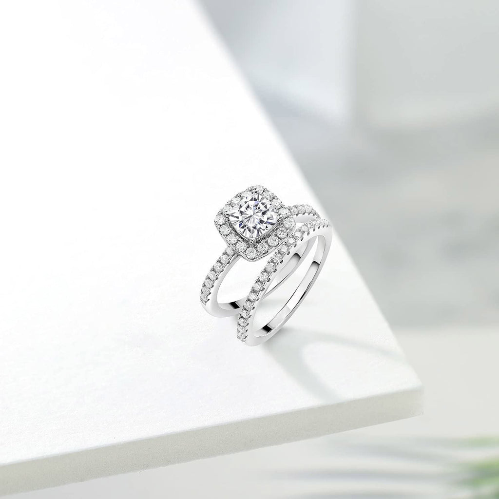 Halo Wedding Ring Set for Women Bridal Sets 925 Sterling AAAAA Zirconia Size 7