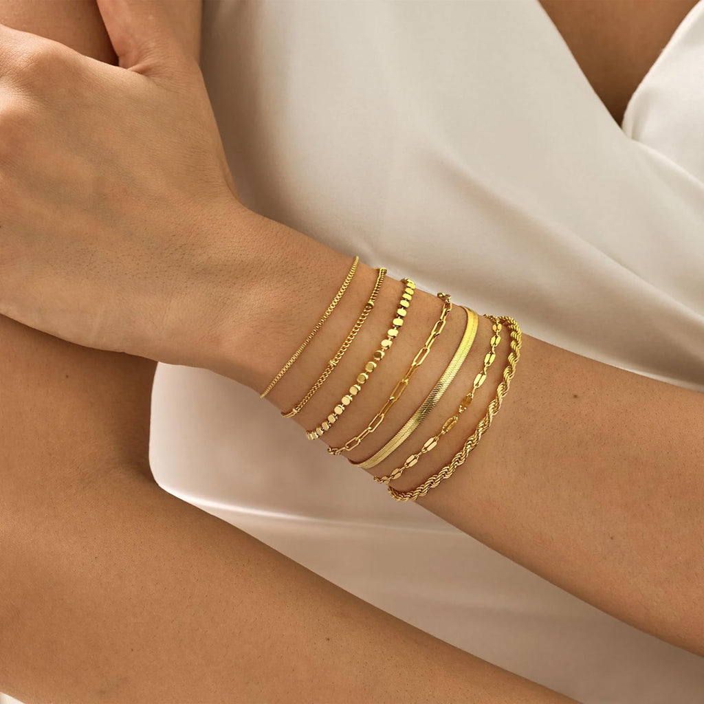 6PCS Bracelets for Women 14K Plated Dainty Layered Stacking Jewelry Set Gifts