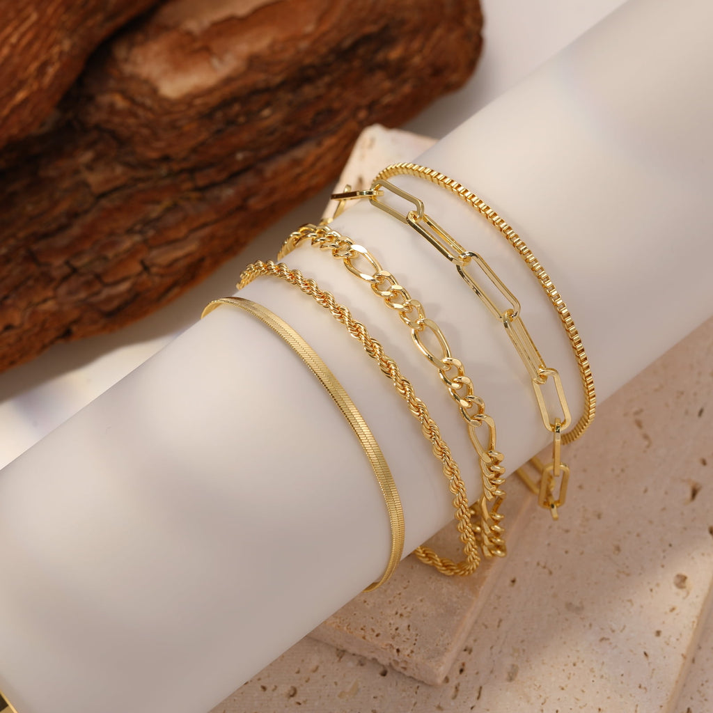 6PCS Bracelets for Women 14K Plated Dainty Layered Stacking Jewelry Set Gifts