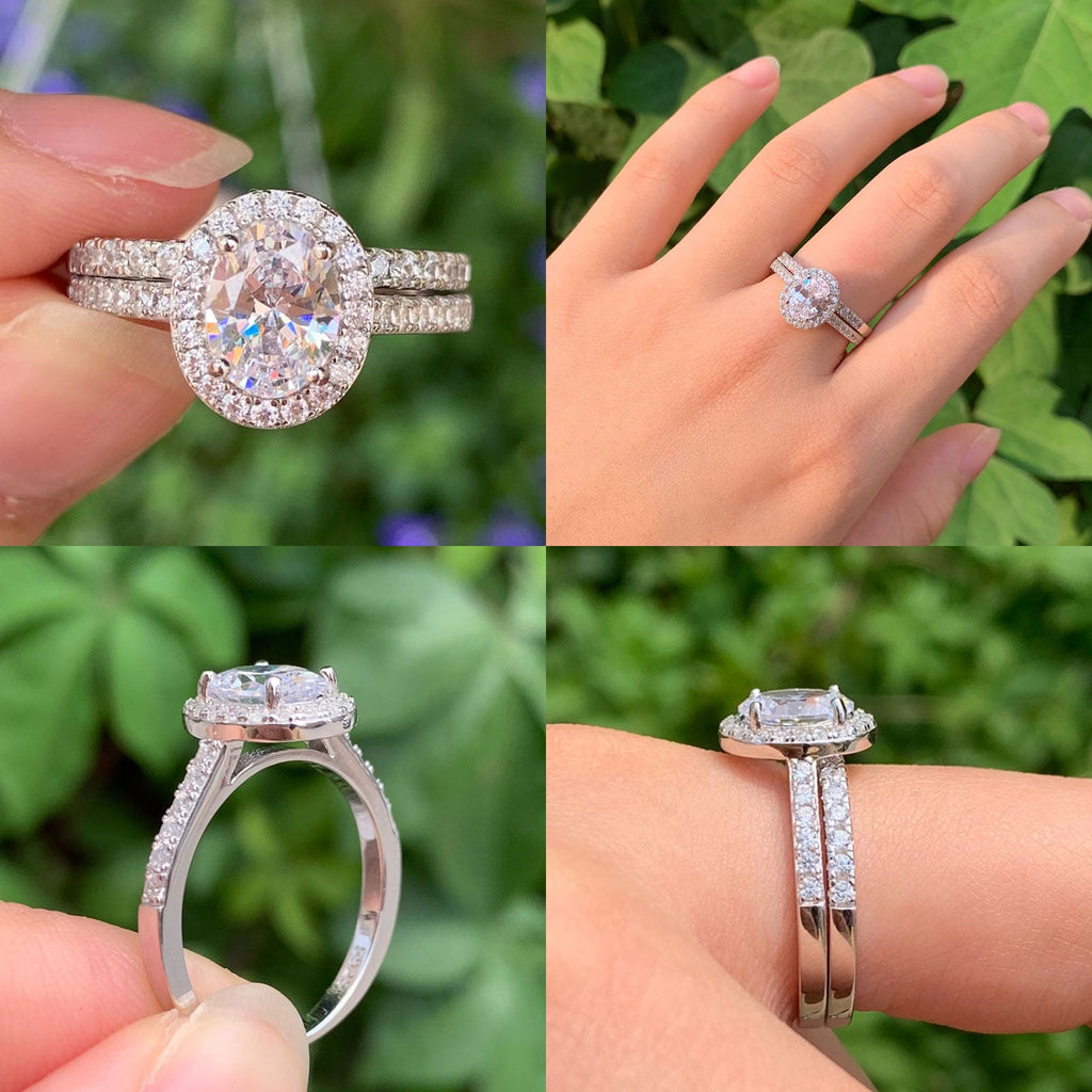 2Ct Round Cut Wedding Rings for Women Halo Engagement Ring Sets 925 Sterling CZ Size 8