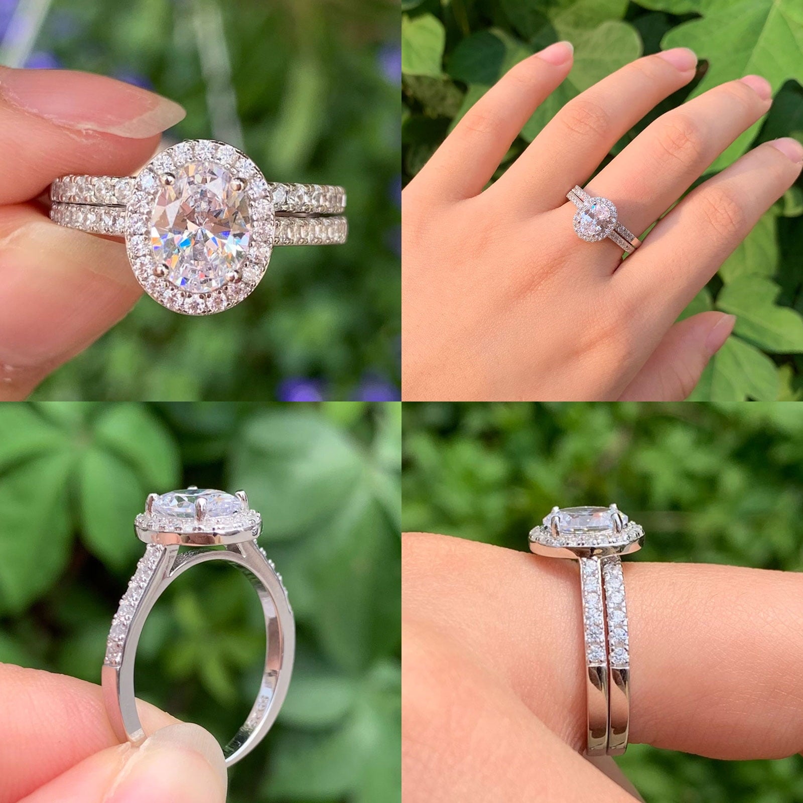 2Ct Round Cut Wedding Rings for Women Halo Engagement Ring Sets 925 Sterling CZ Size 8