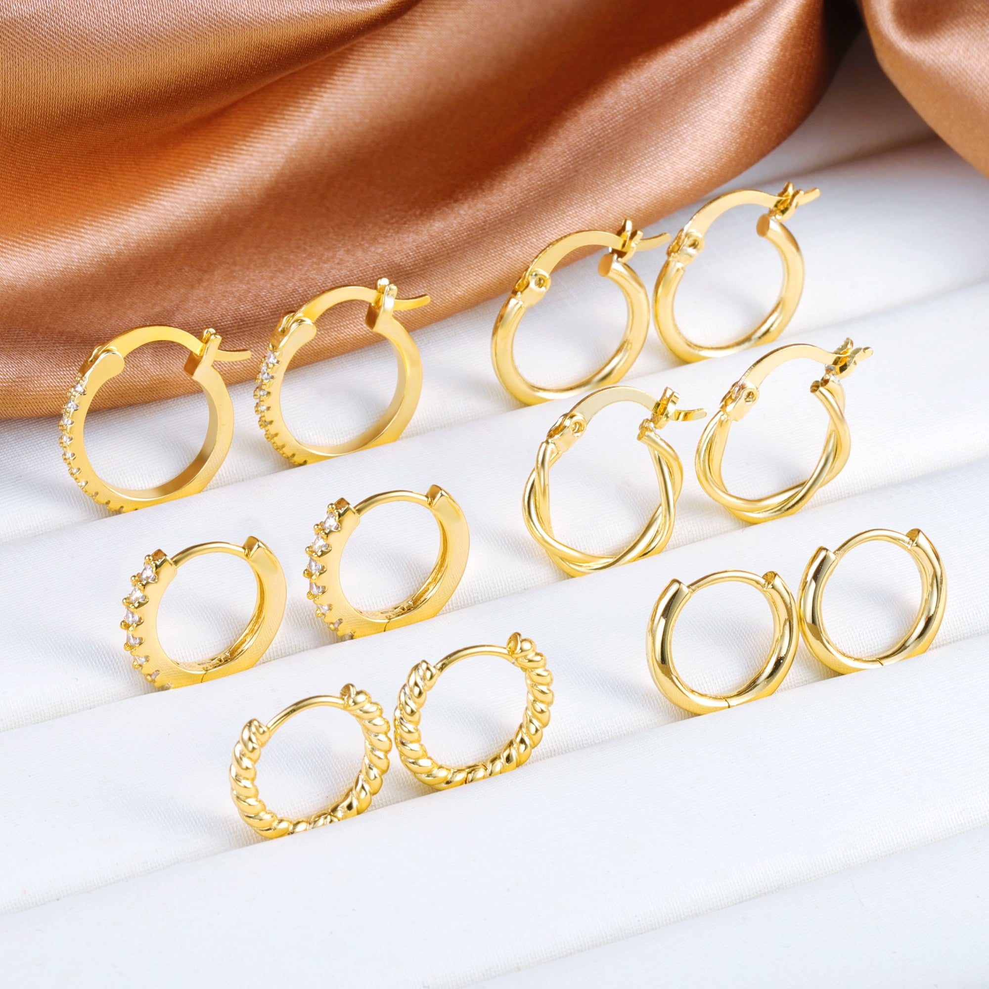 Plated Earrings for Women, 6 Pairs 14k Hoop Earrings, Hypoallergenic Chunky Jewelry Set Gifts