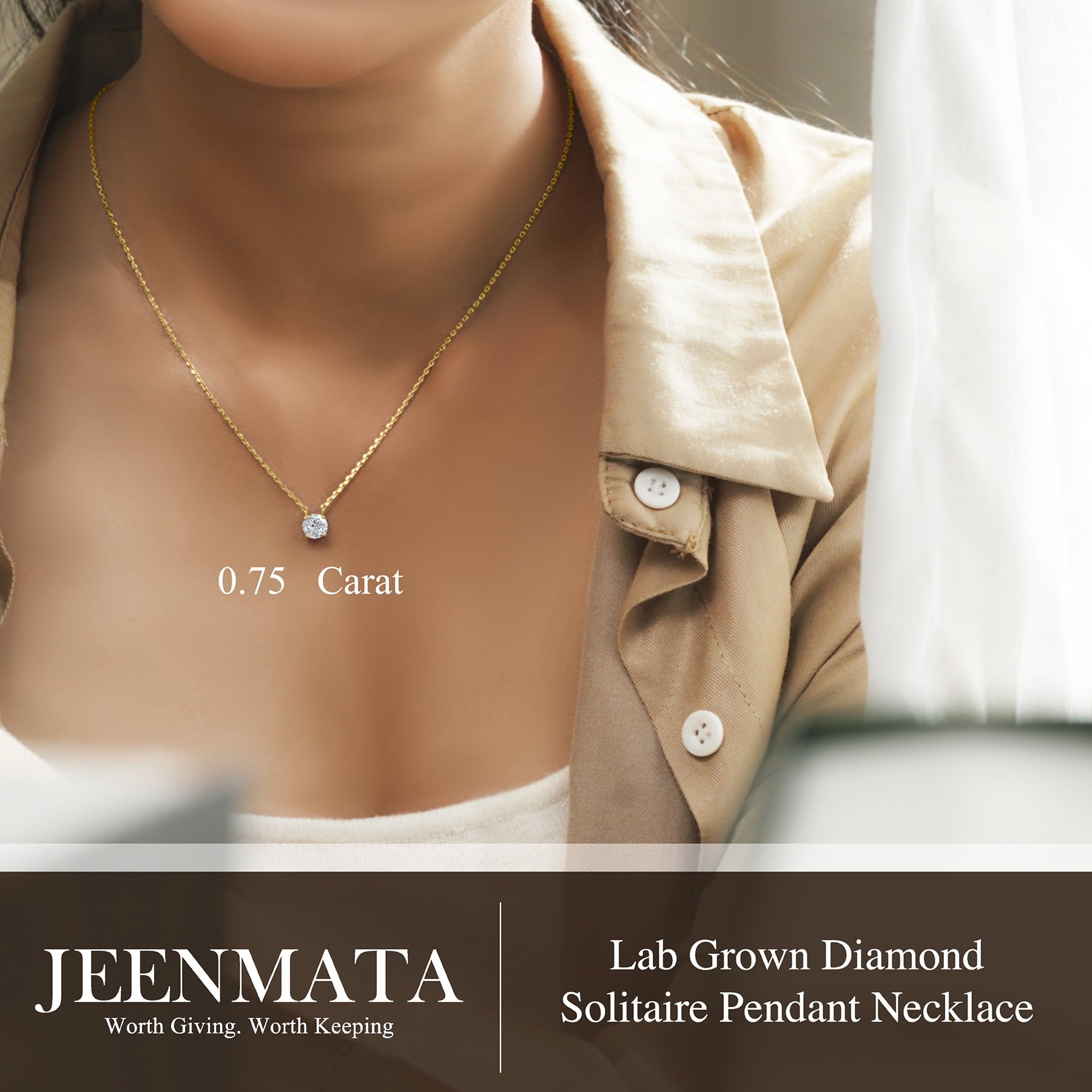 0.50 Round Cut Classic Solitaire Pendant Necklace - in 18K White Plating for Women