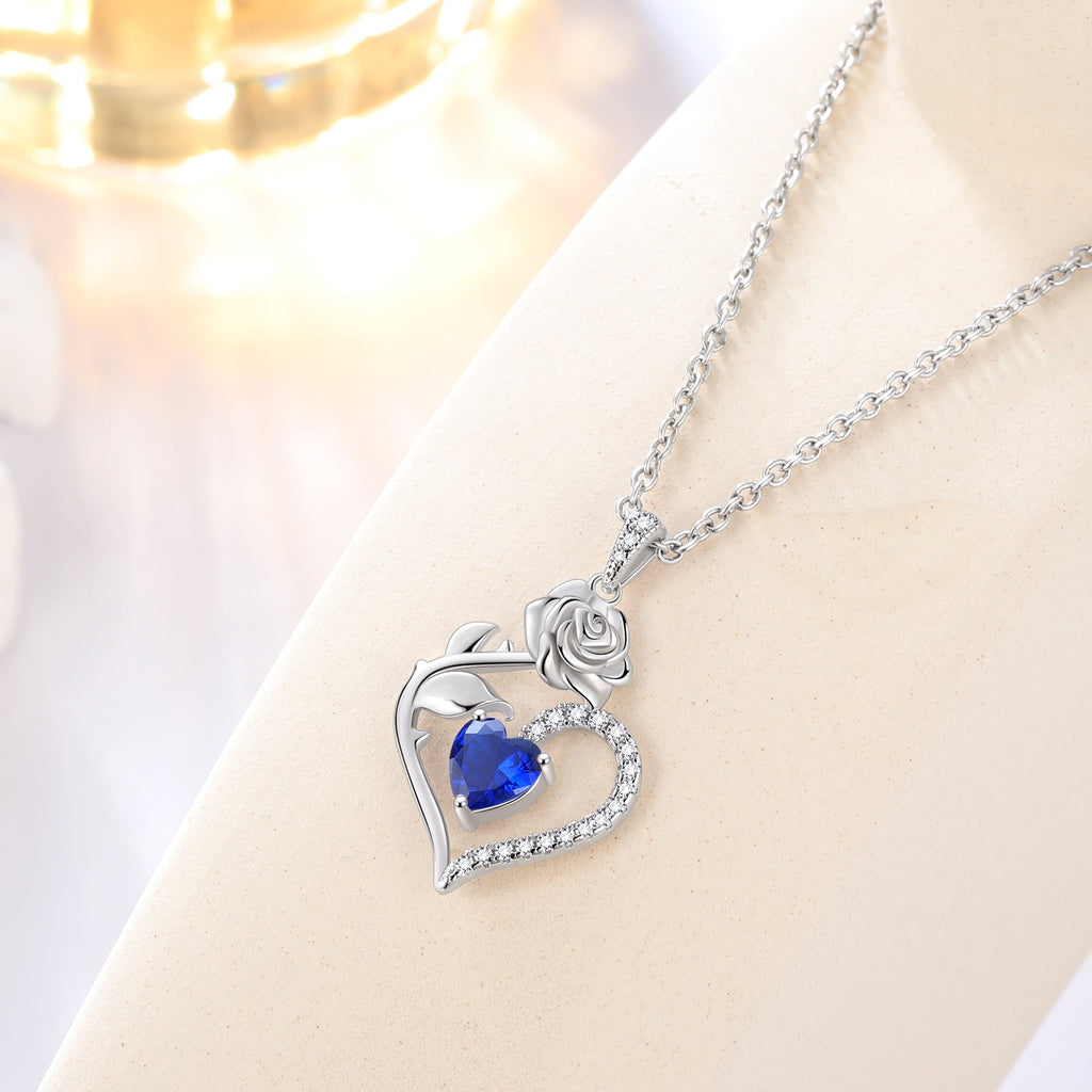 925 Sterling Necklace Rose Flower Heart Pendant Jewelry Valentines Gifts for Women Mom Wife/Lover