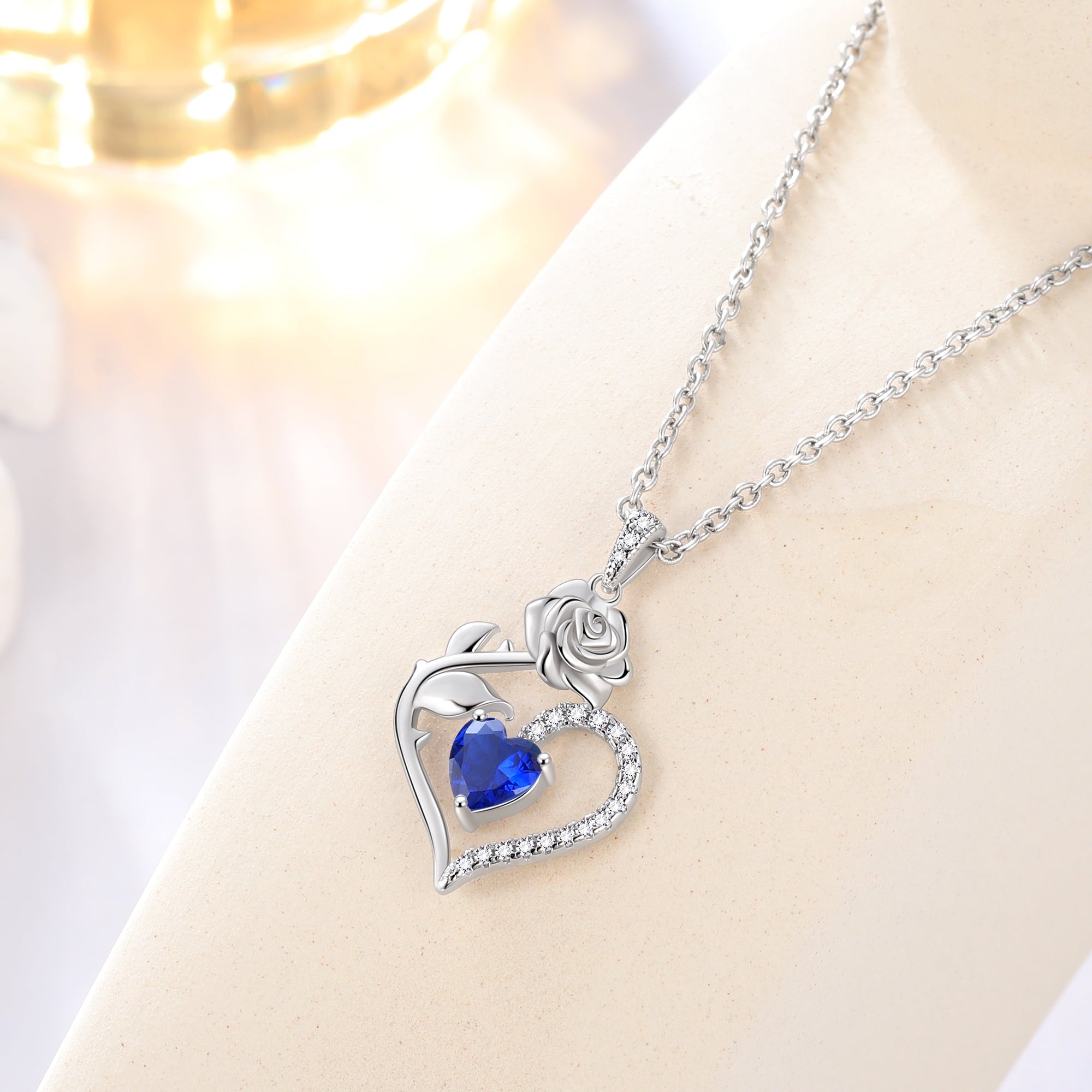 925 Sterling Necklace Rose Flower Heart Pendant Jewelry Valentines Gifts for Women Mom Wife/Lover