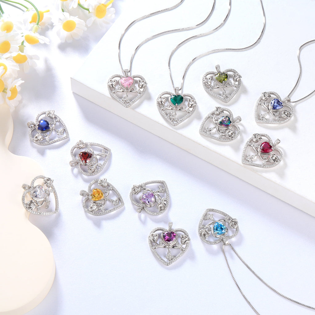 925 Sterling Necklace Rose Flower Heart Pendant Jewelry Valentines Gifts for Women Mom Wife/Lover
