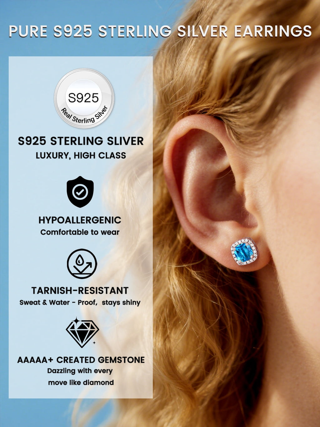 Stud Earrings for Women, 925 Sterling Heart Created Diamond Studs Earrings / Gifts - September