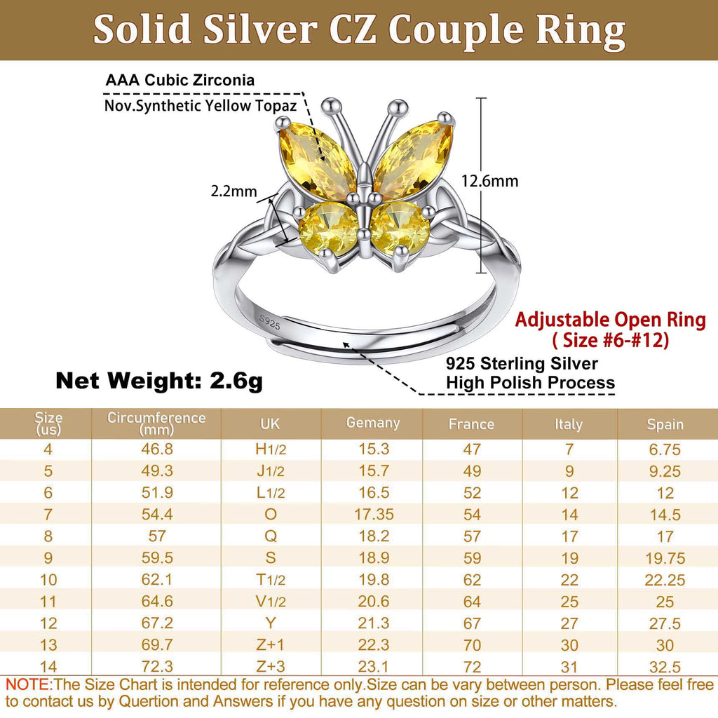 925 Sterling Butterfly Rings, July Ruby Adjustable Open Band Ring Jewelry Valentines Day
