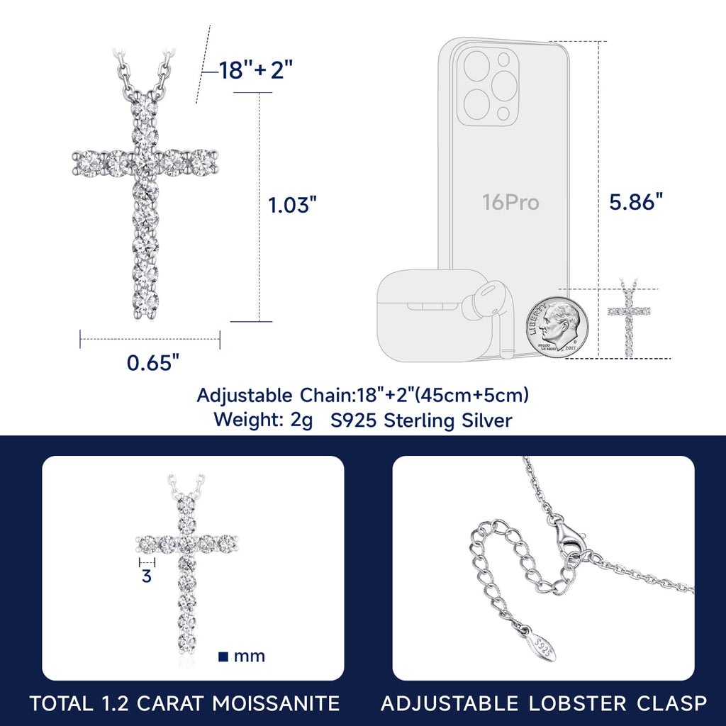 Cross Necklace for Women 1 Cross Pendant 925 Sterling Easter Christian Jewelry Gifts