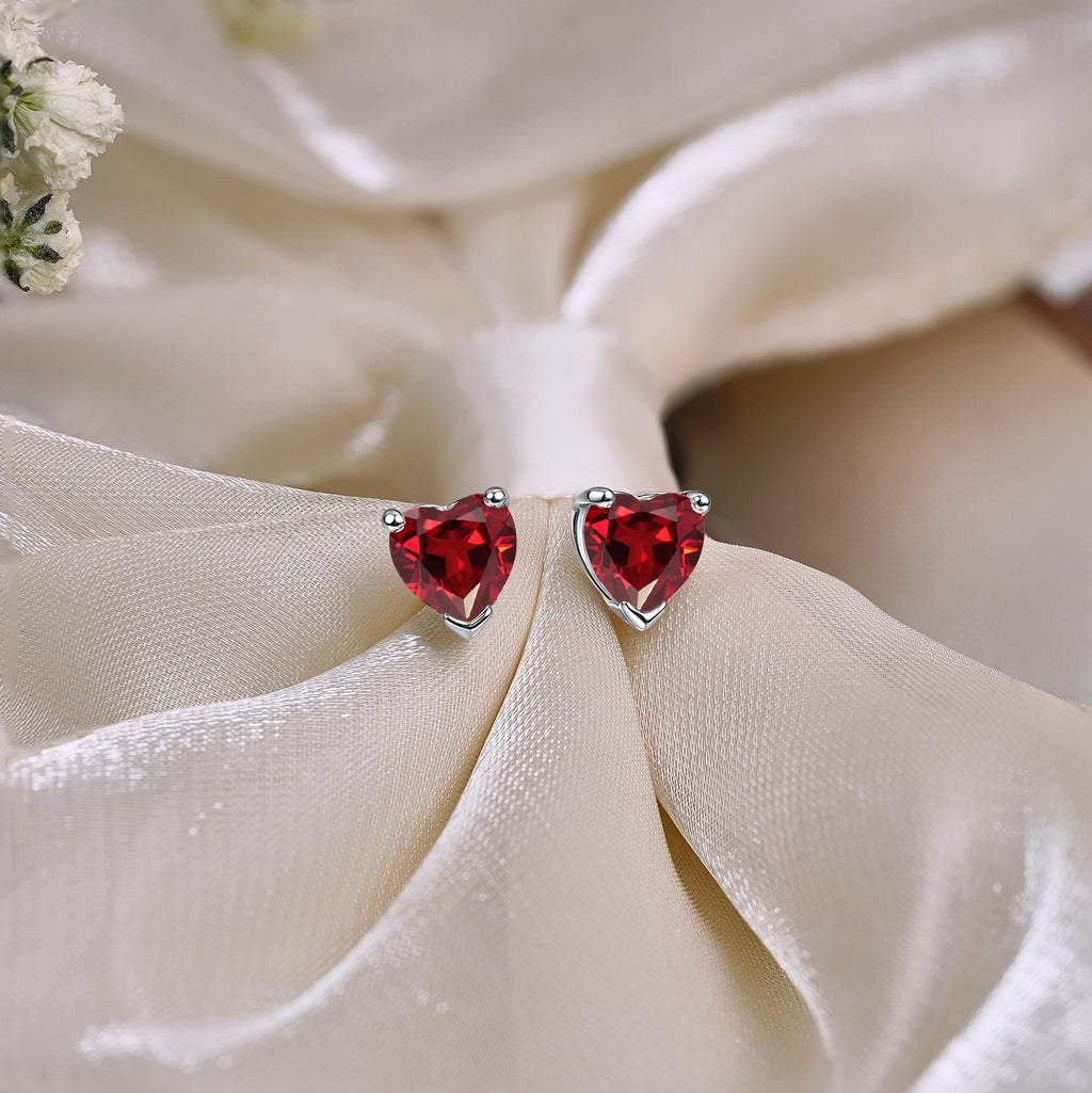 1.5 Heart Cut - Cubic Zirconia - April Solitaire Stud Earrings in 18K White Plating for Women