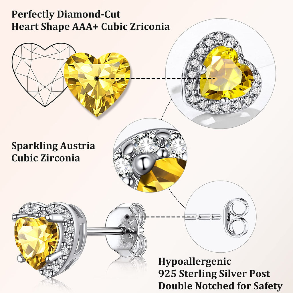 Stud Earrings for Women, 925 Sterling Heart Created Diamond Studs Earrings / Gifts - September