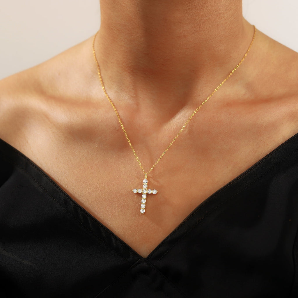 14K Plated Zirconia Cross Pendant Necklace for Women with 925