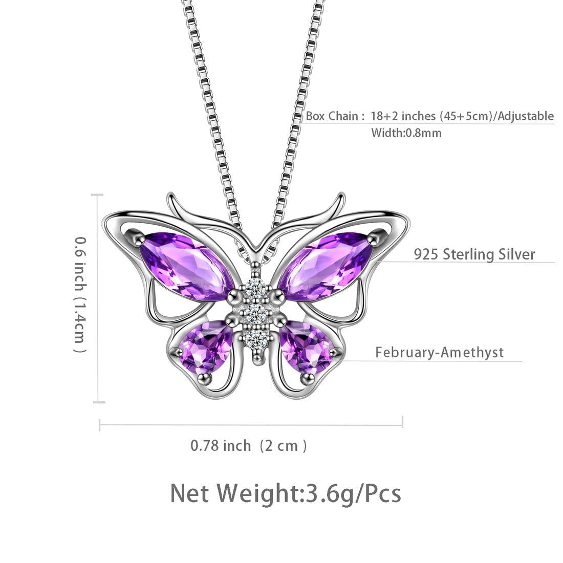 December Tanzanite Blue Butterfly Necklaces 925 Sterling Pendant Jewelry for Women Wife