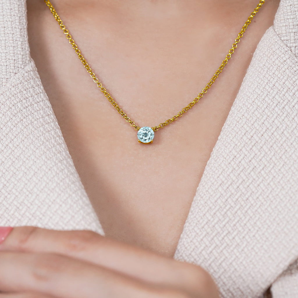 1 - April Solitaire Pendant Necklace in 18K White over , Female, Adult